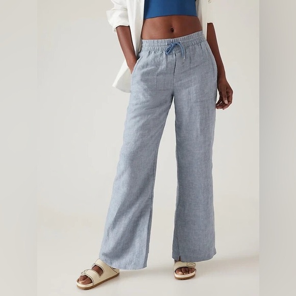 Athleta Pants - Athleta Retreat Linen Wide Leg Pant Chambray Blue